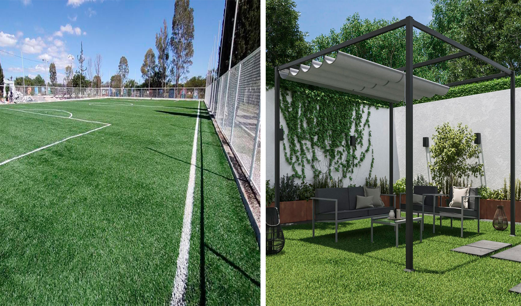 Showroom Pasto sintético deportivo de cuarenta milímetros en cancha deportiva de futbol soccer y estancia para roof Garden