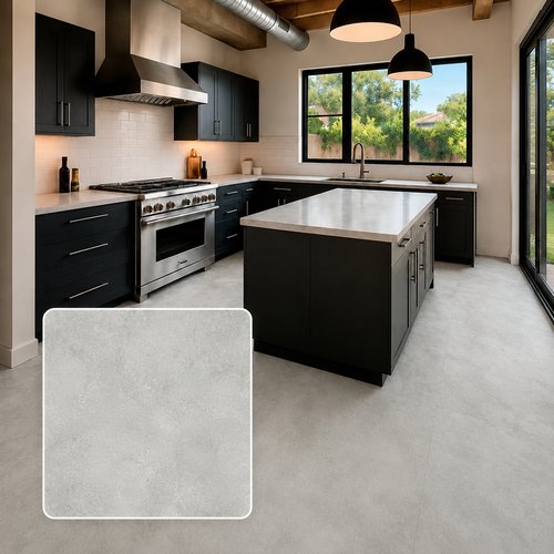 Piso Vinilico SPC Concrete Lite Piso Vinílico SPC Concrete Lite instalado en cocina moderna