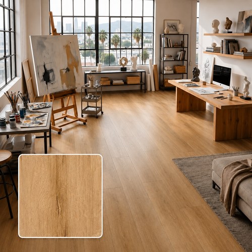 piso_vinilico_spc_sterling_oak Piso Vinílico SPC Sterling Oak instalado en estudio de arte moderno